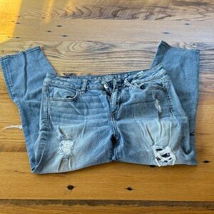 American Eagle Outfitters Women's Light Blue Distressed Boyfriend  - Size 10